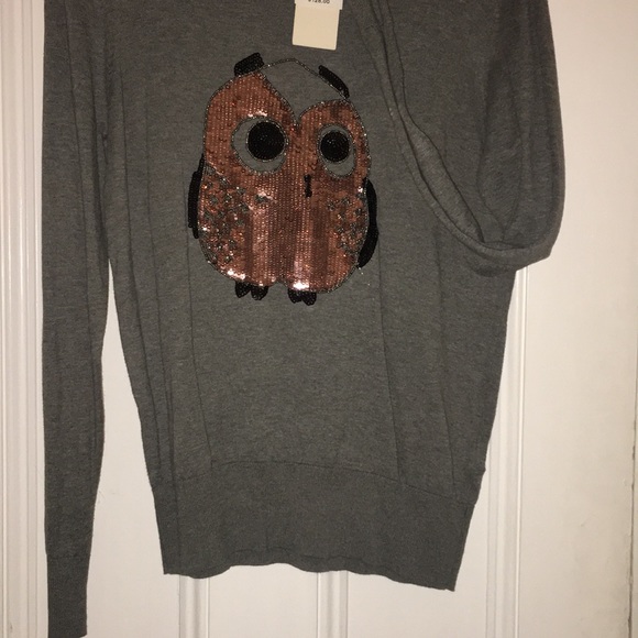 NWT French Connection long sleeve gray owl sweater - Picture 3 of 4